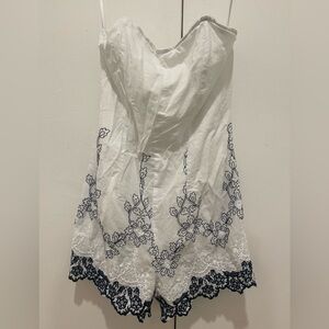 Strapless White and Navy Floral Lace Romper